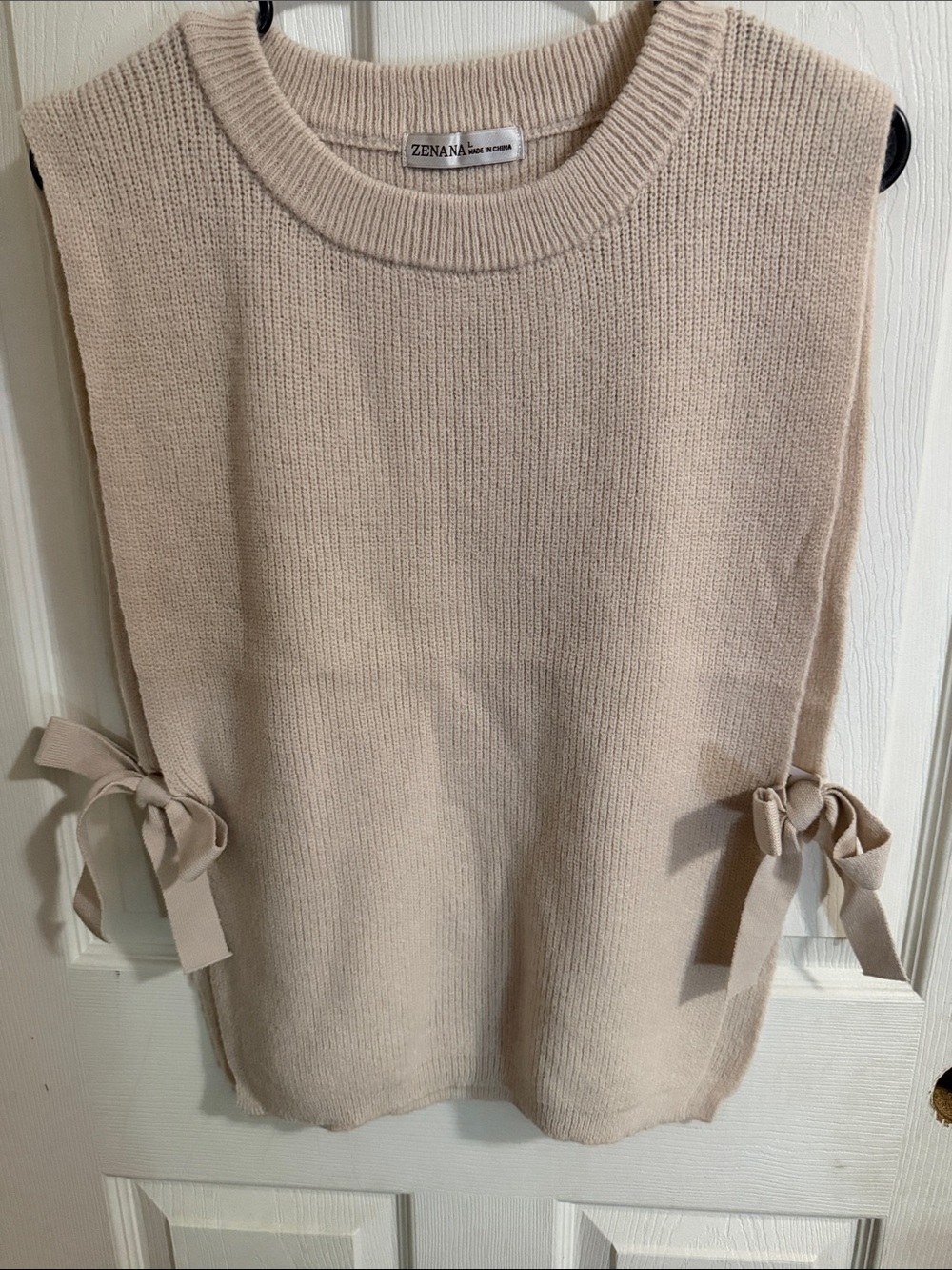 Zenana Outfitters Cream Side-Tie Knit Sweater Vest